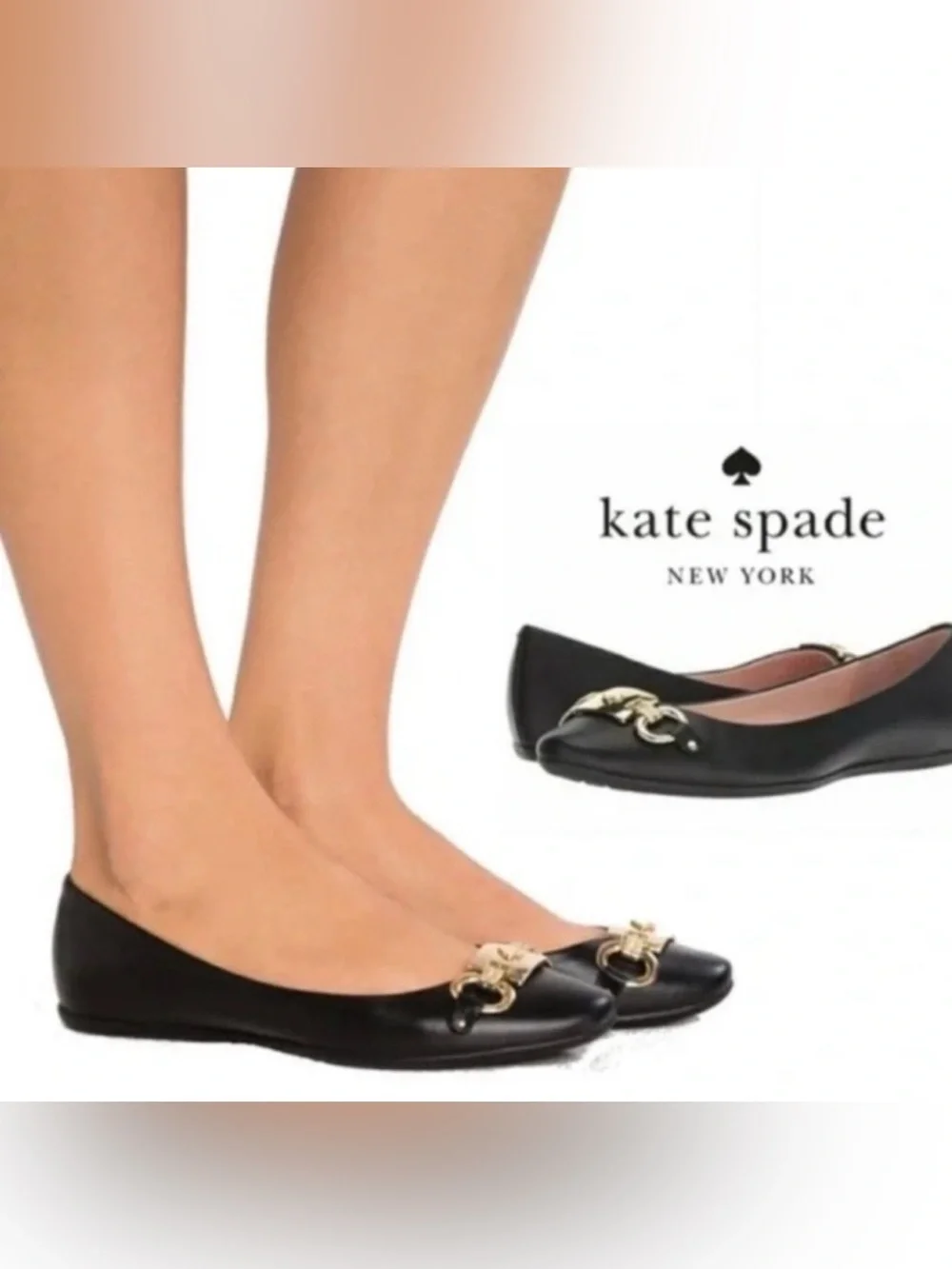 KATE SPADE PAYTON LEATHER BLACK AND SILVER SLIP ON FLATS SIZE 7.5